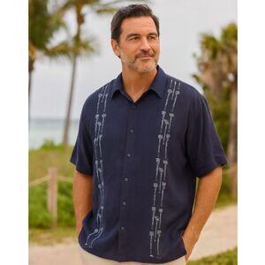Cubavera Linen Guayabara Shirt Mens 2XL Latin Embroidered Cocktail Swizzle Stick